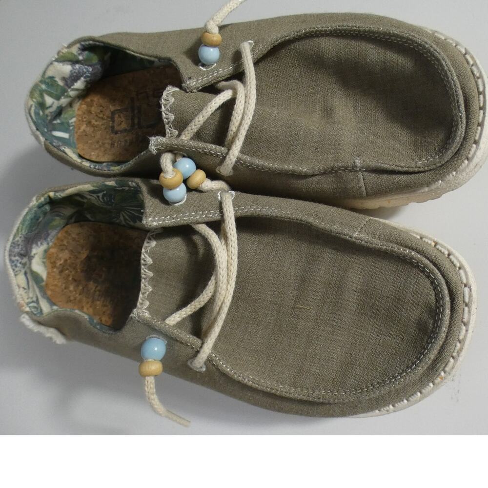 Hey Dude Size 5 Women's Wendy Natural Rosemary Slip On Olive Green Shoes